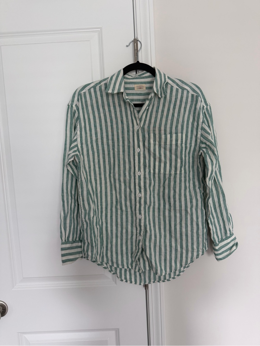 NWT Faherty Laguna Linen Relaxed Button Down Deep Jungle Lucy Stripe Shirt - Picture 2 of 7